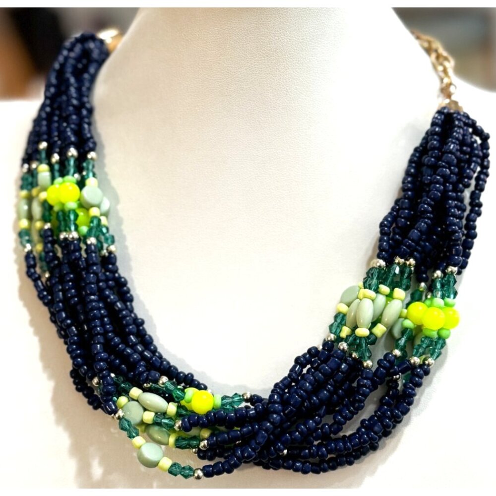 You & and I Multi Layer Strand Dark Blue Light Green Choker Bib Necklace